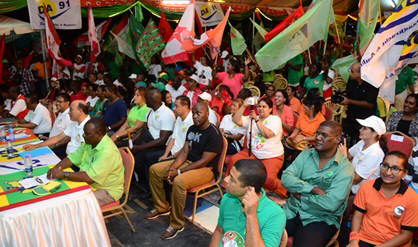 Van alle V7-partijen waren er vertegenwoordigers met vlag aanwezig op de massameeting in Para. 