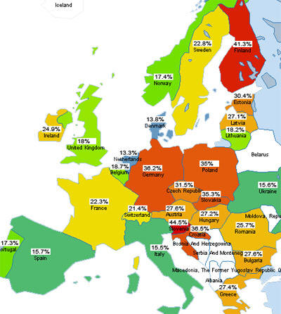 Gebruikspercentage Firefox in Europese landen Percentage Firefoxgebruikers in Europese landen 